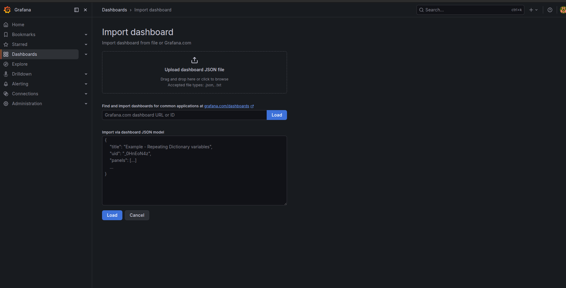 Grafana Import Dashboard